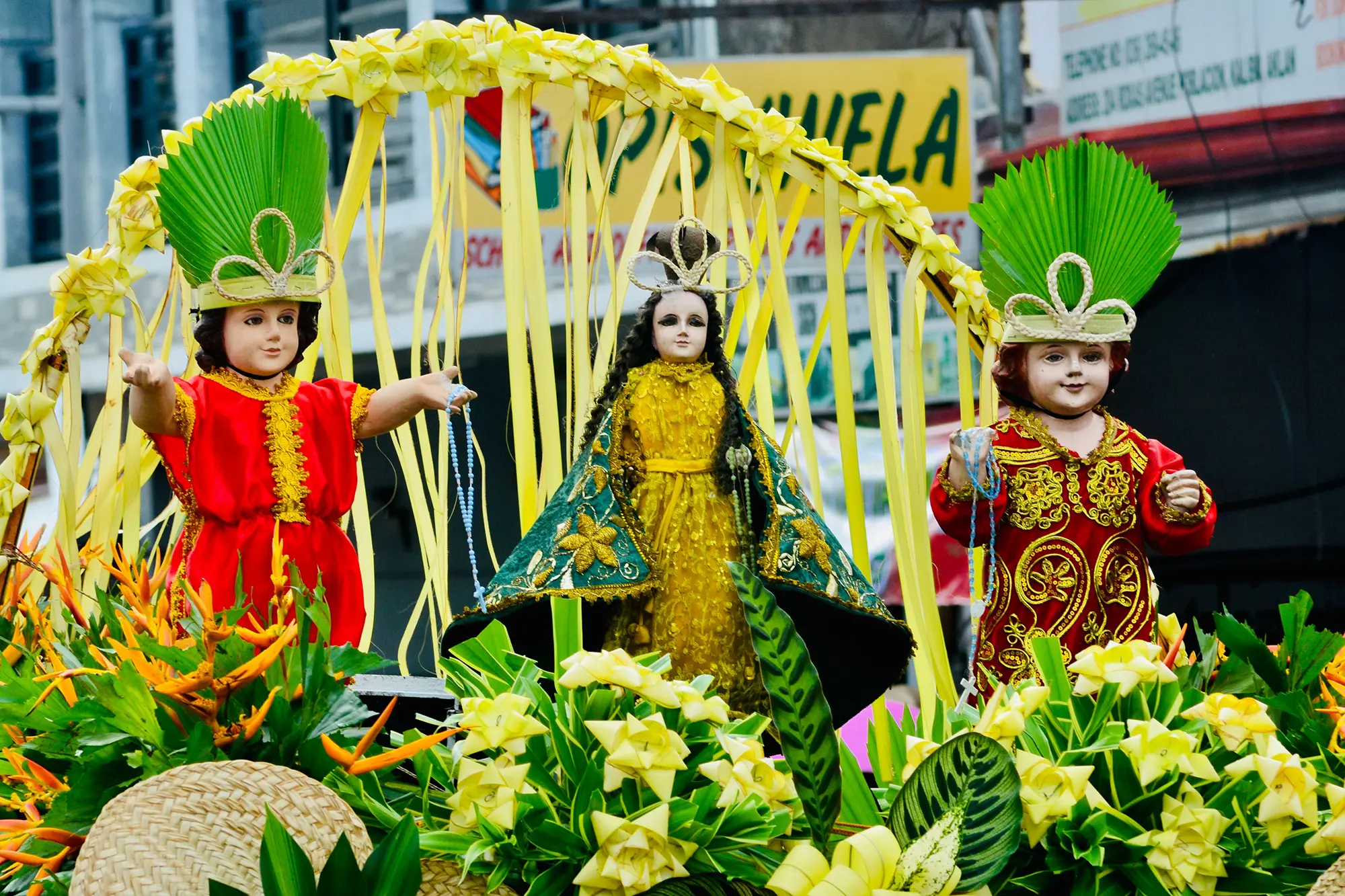 Dolls of Santo Niño, a central religious symbol in the Philippines, often seen during festivals and celebrations that reflect the country’s strong Catholic traditions.